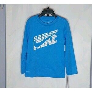 Nike Dri-FIT Boys Long Sleeve Tee Size 4T Blue Waffle Spellout Swoosh NEW